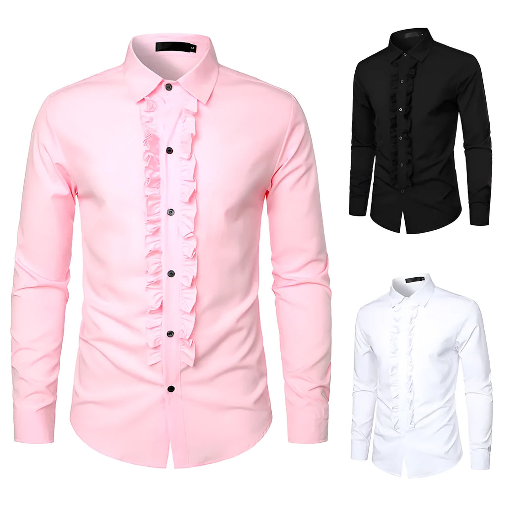 Men's long sleeve loose fit linen blend cardigan shirt in black, suitable for party or wedding wear