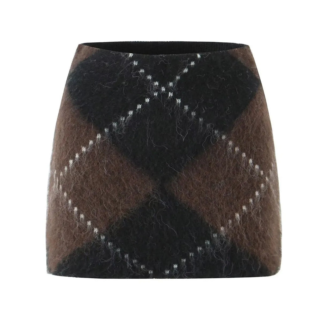 Women's turtleneck pullover loose knit sweater and printed long skirt two-piece polyester suit in street fashion style