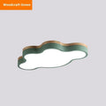 Modern wooden cloud-shaped LED ceiling lamp mounted on a white ceiling.