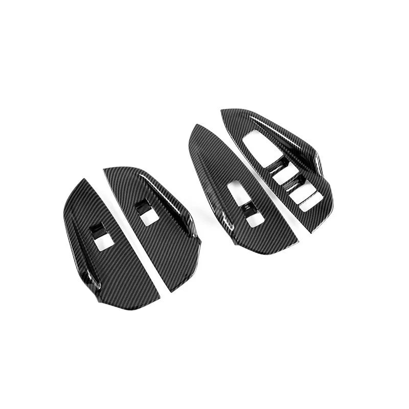 Kaiku four-piece ABS car panel set in carbon fibre colour for glass lifting button panel and inner armrest frame