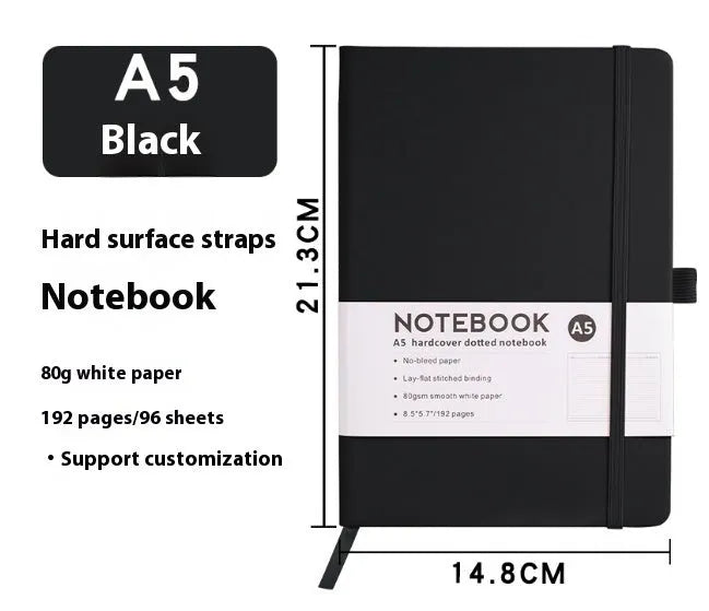 A5 office diary with hand skin feeling PU leather strap cover and lined inner pages