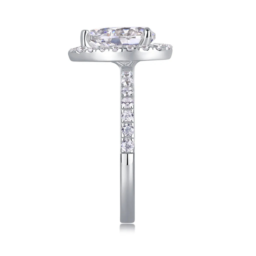 Moissanite wedding ring set, pear-shaped 7x9mm stone, S925 silver with platinum plating, sizes 5-9