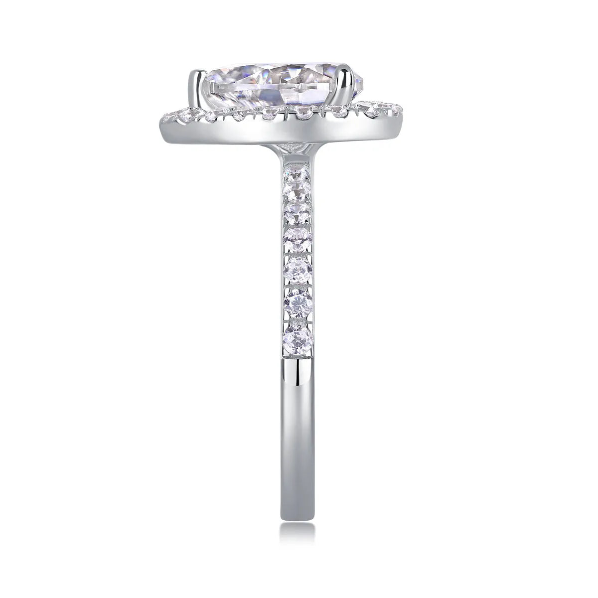 Moissanite wedding ring set, pear-shaped 7x9mm stone, S925 silver with platinum plating, sizes 5-9