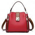 Women's fashion casual all-match PU leather crossbody bucket bag in black with spliced street trend design