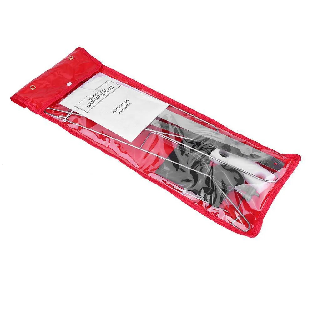 9-piece automotive maintenance tool set with air pump wedge, plastic wedges, metal crowbars and hooks