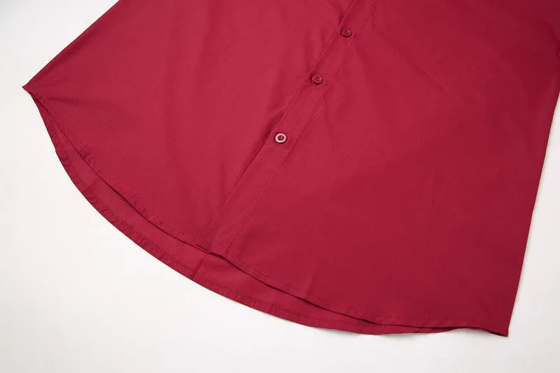 Red stand-up collar Chinese-style casual shirt for teenage men, front view