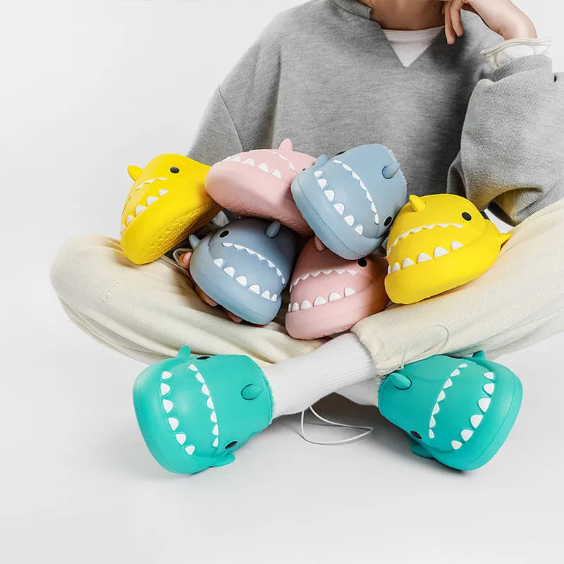 Cartoon shark cotton EVA slippers for home use, non-slip waterproof sole in blue colour