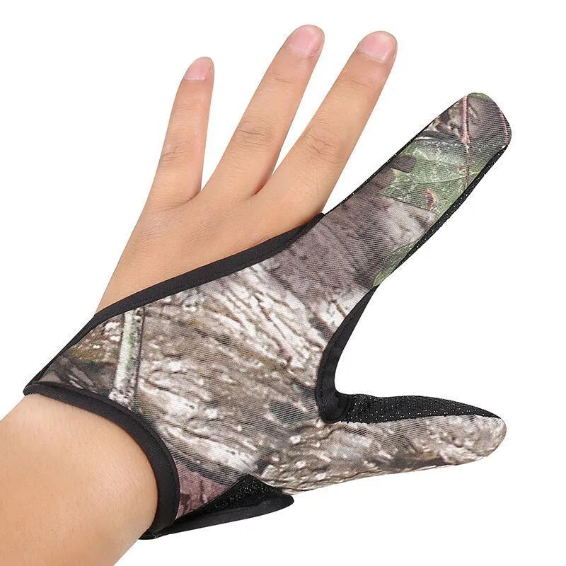 A single two-finger fishing glove in black, showing the diving cloth back and microfiber palm material.