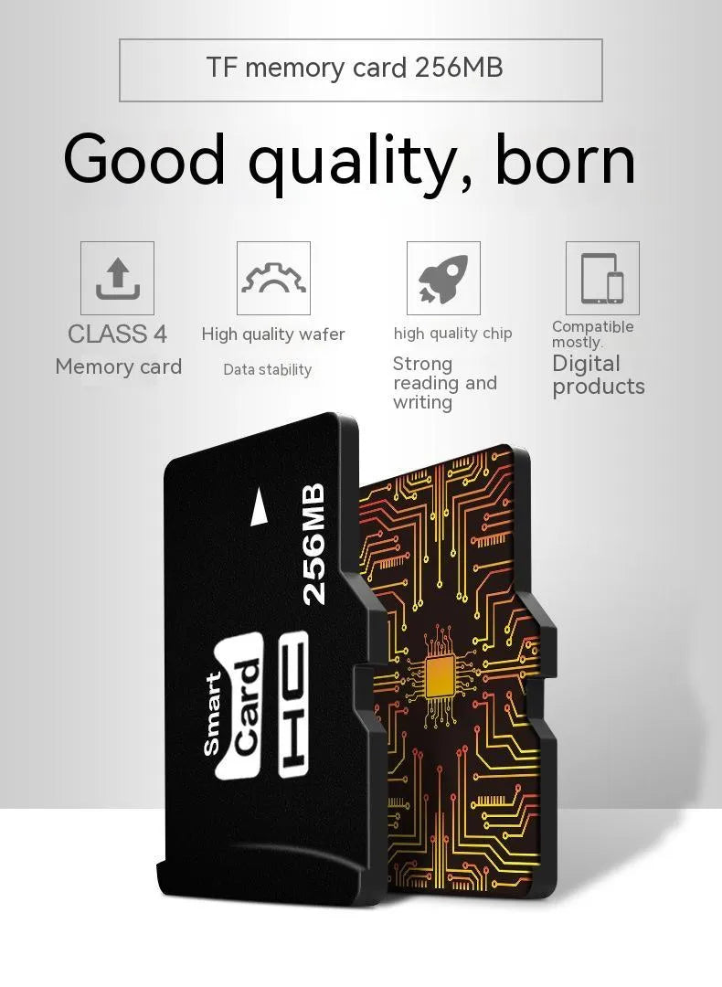 A single 256MB TF memory card on a white background, showing its compact size.
