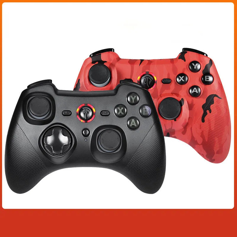 PC dual mode wireless game controller in ABS plastic with adjustable vibration, shown in available colour options