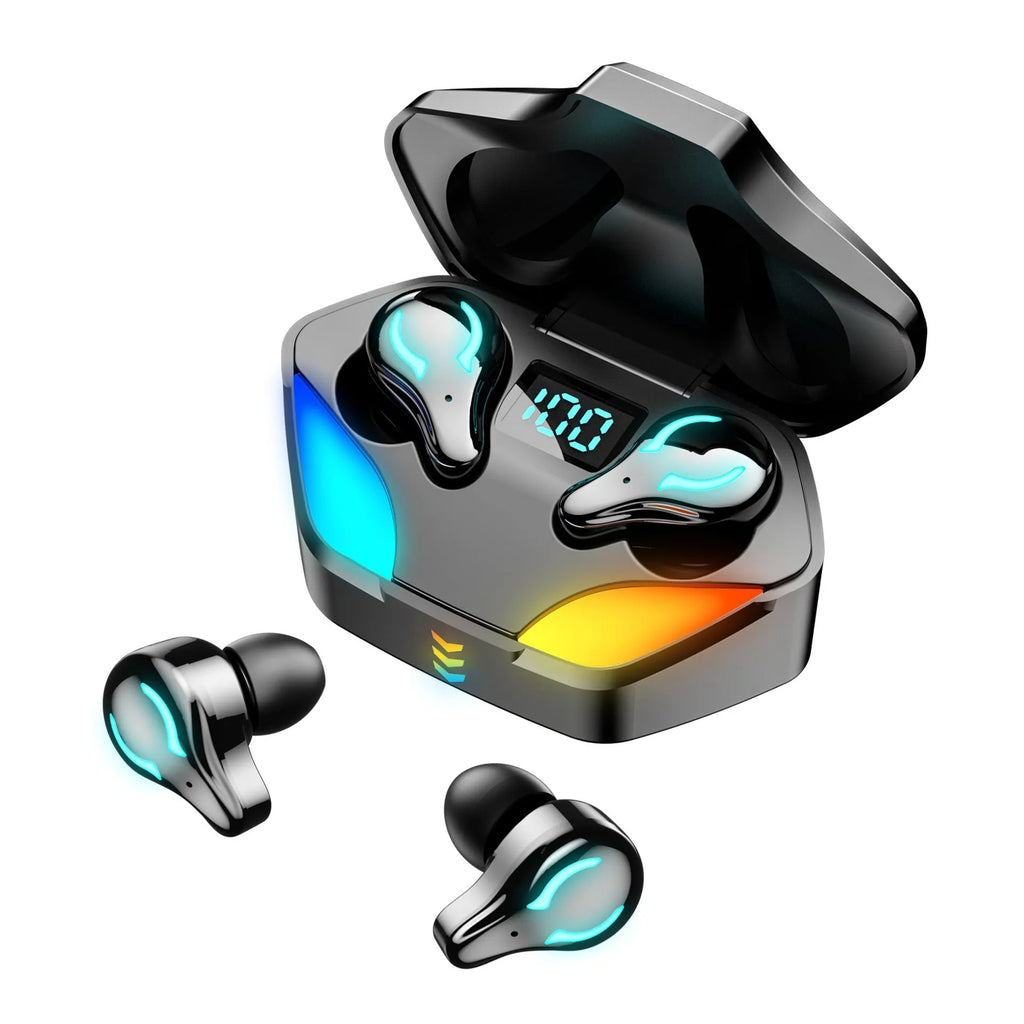 Black wireless Bluetooth e-sports gaming headset with in-ear design for mobile gaming