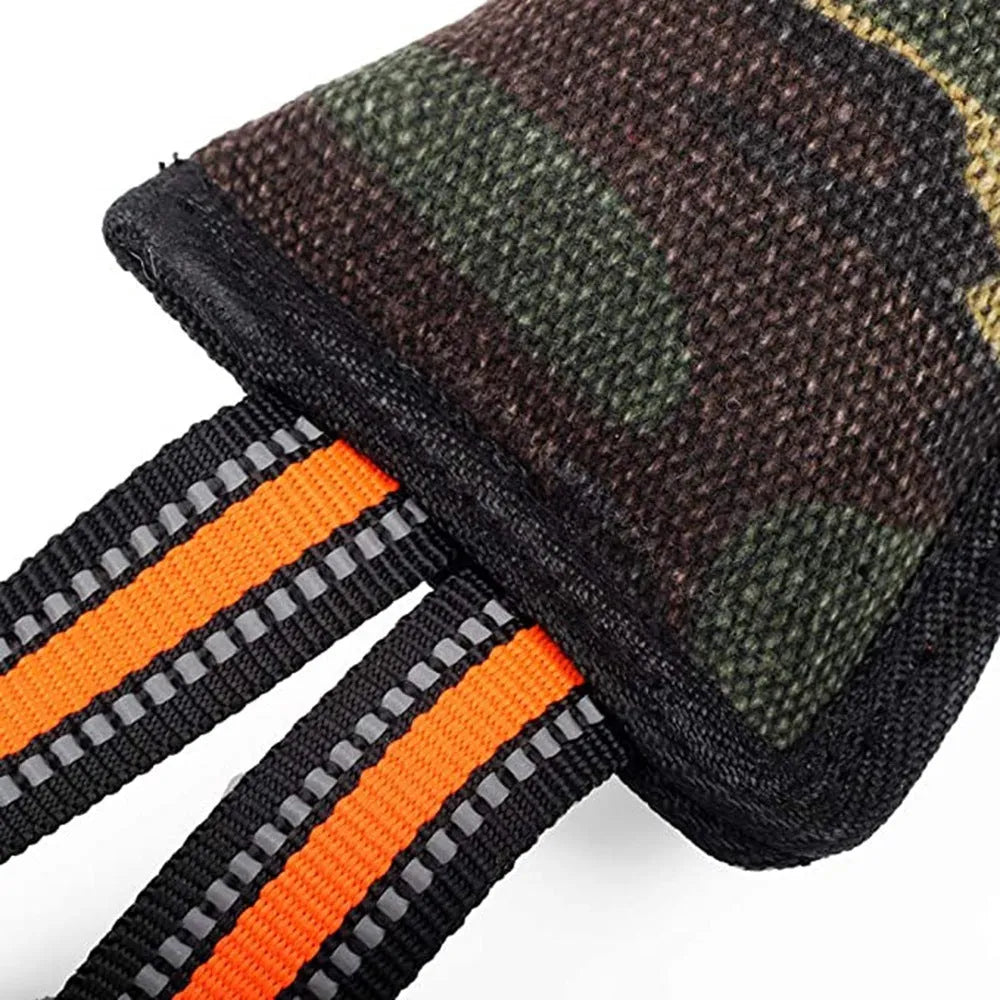 Yellow-edged reflective jute dog training bite stick measuring 55cm in length