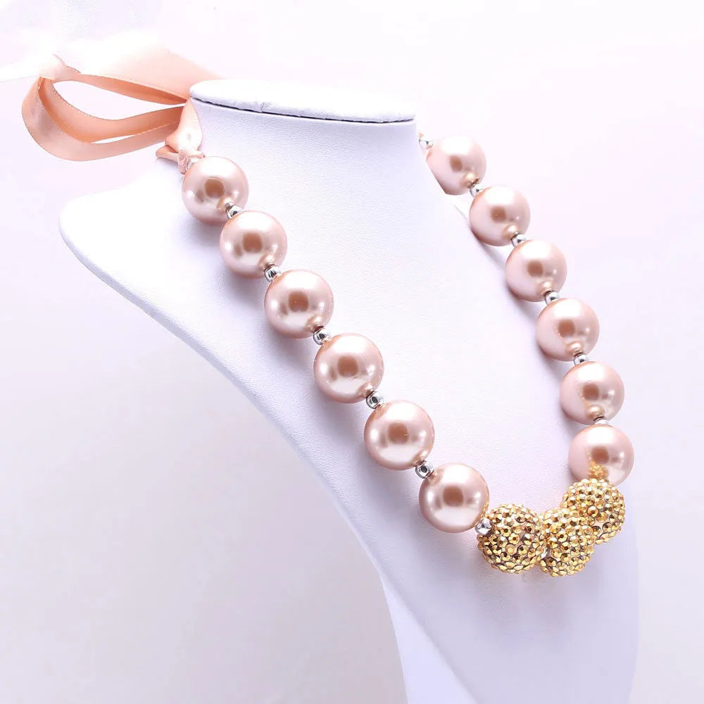 Pink children's necklace with 36cm round bead chain, 20mm beads and 10cm extension chain
