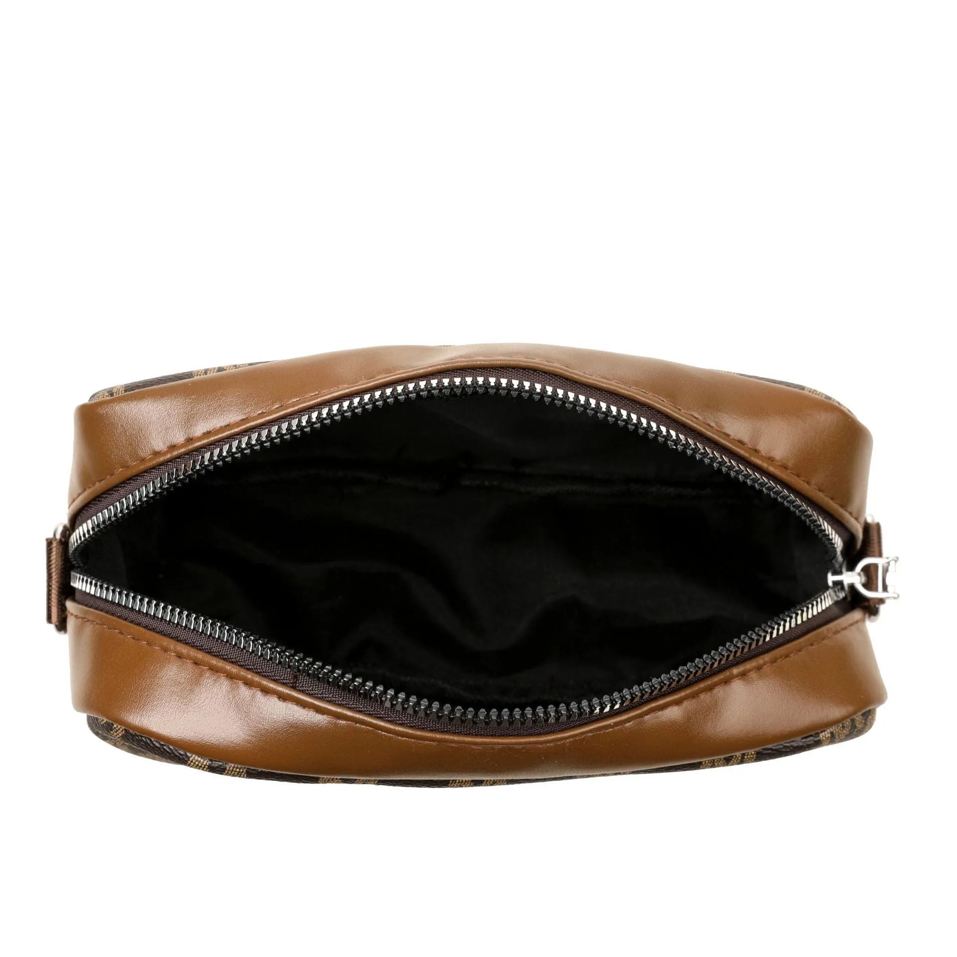 Soft PU crossbody shoulder bag in black with a wide strap and a three-dimensional front pocket.