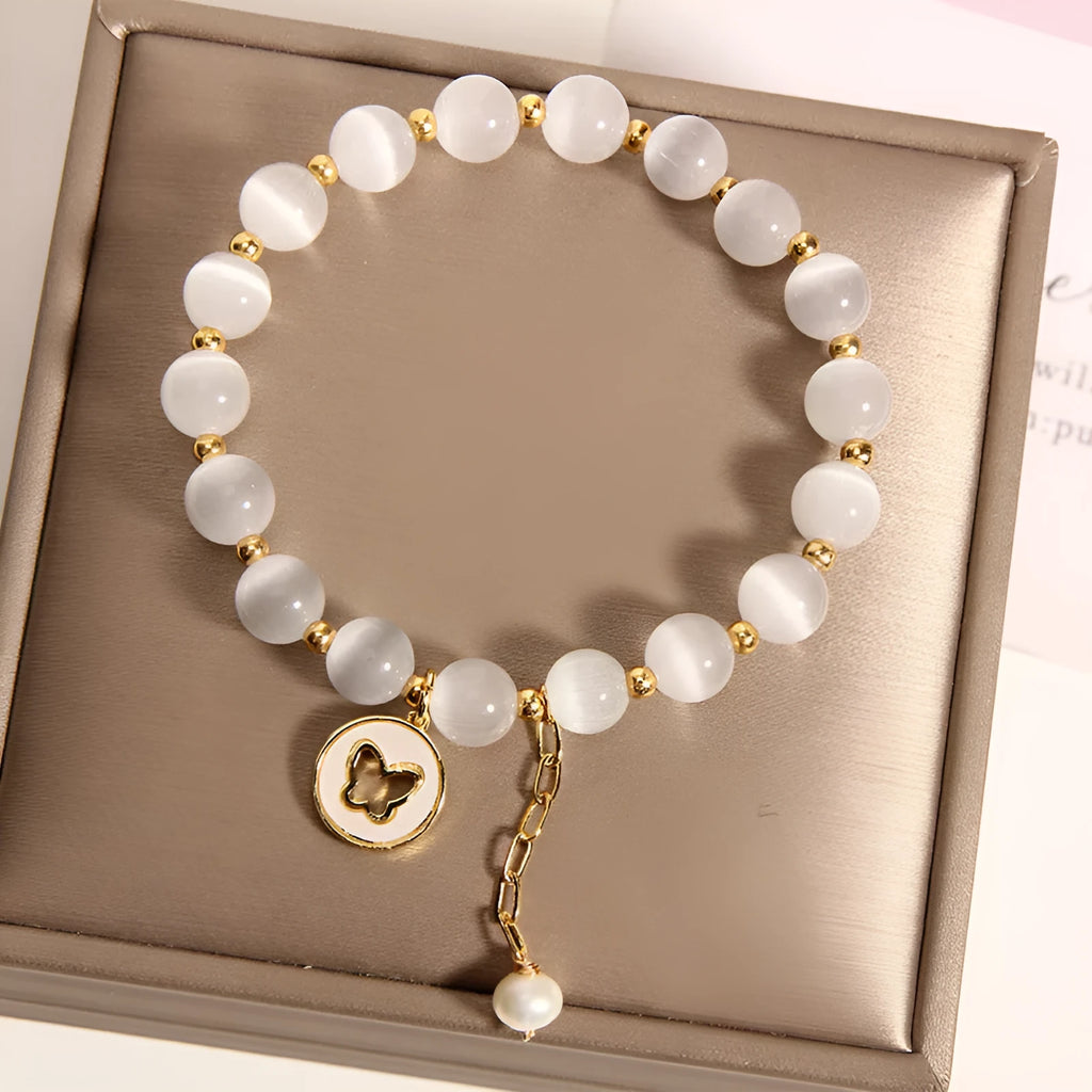Korean-style white cat's eye crystal bracelet with geometric health care design