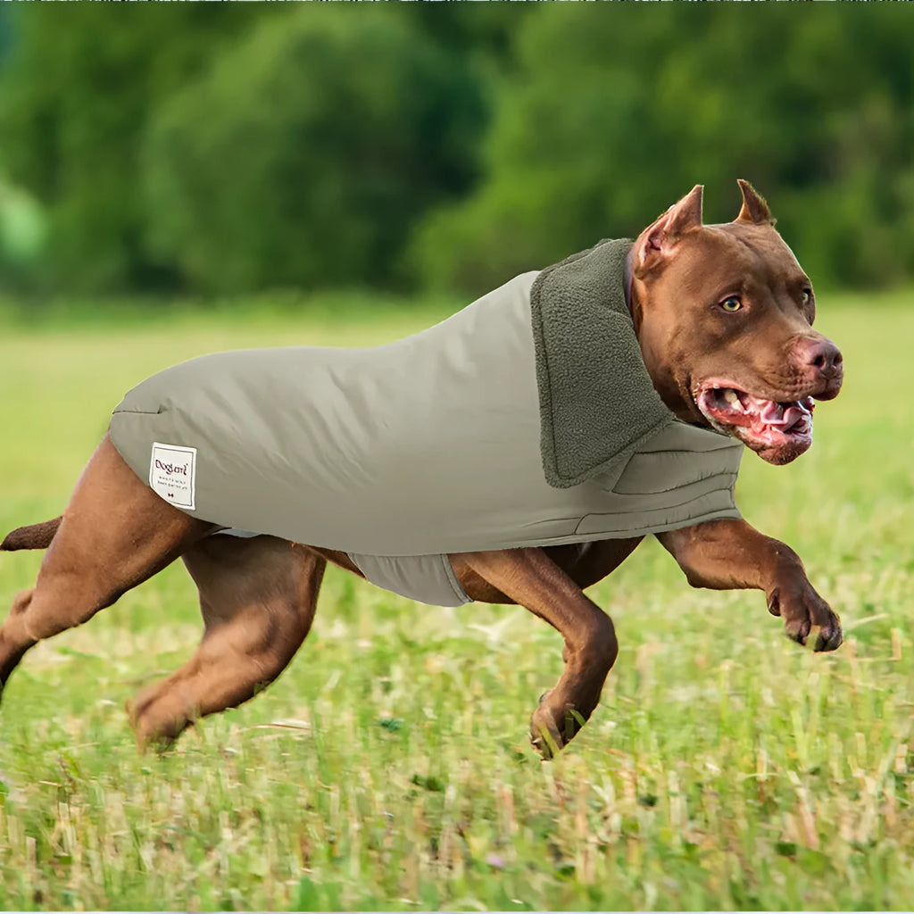 Lapel turtleneck dog cotton-padded vest in sand white, light purple, or khaki green colour