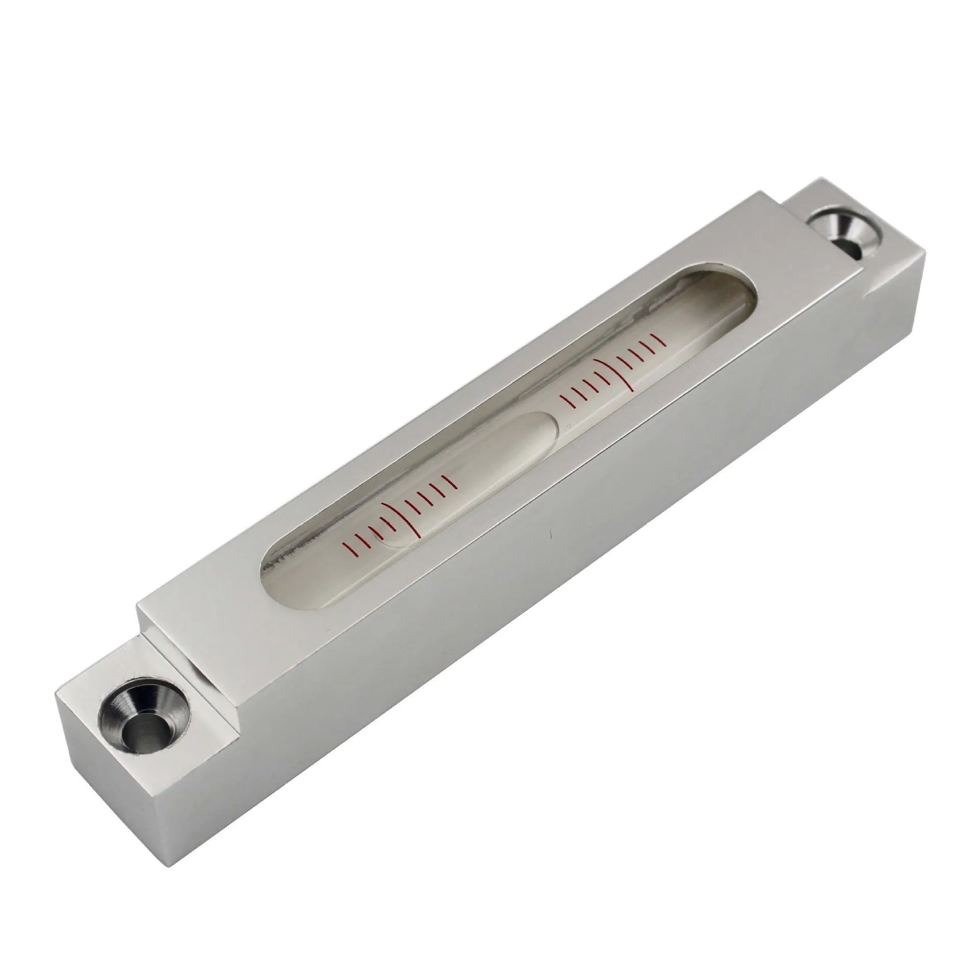 Small metal and glass mini strip spirit level with bubble vial.