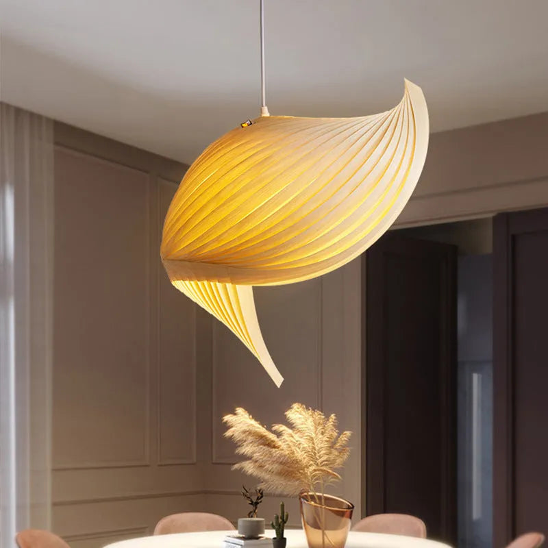 Wood woven single head pendant lamp, 40cm diameter by 60cm height, LED ceiling light for living room or restaurant