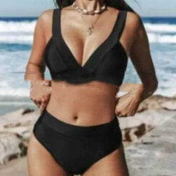 Solid colour women's bikini set on a hanger, showing slim fit top and bottom.