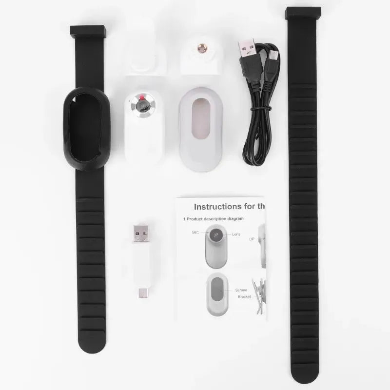 White thumb pet camera with silicone collar for cats, compact design on a collar