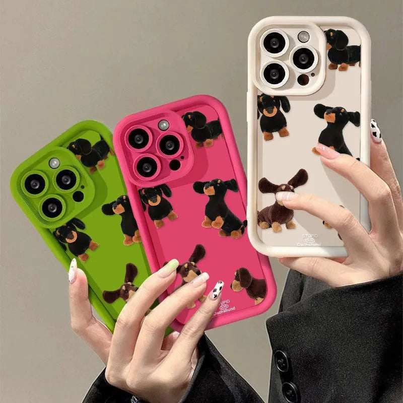 Cream TPU sausage dog phone case shockproof for iPhone 13