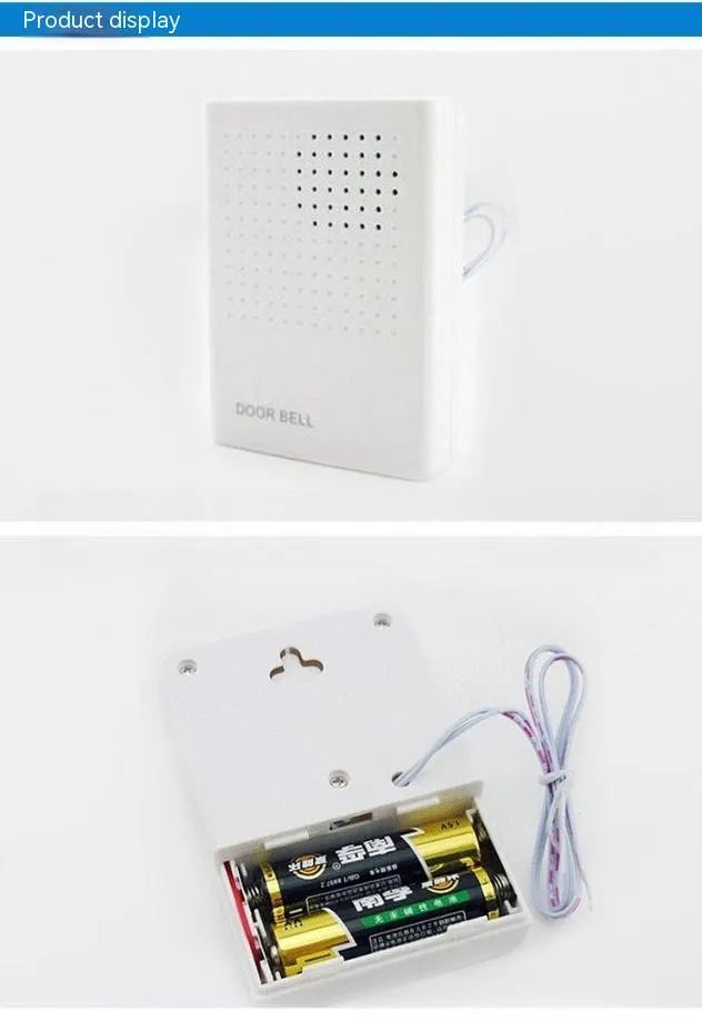 White wired doorbell 87x62x23mm mounted on door frame with dingdong chime for hotel or home use