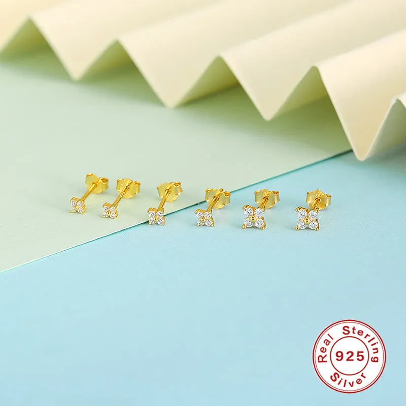 S925 sterling silver petal crystal flowers stud earrings in gold and platinum finishes.