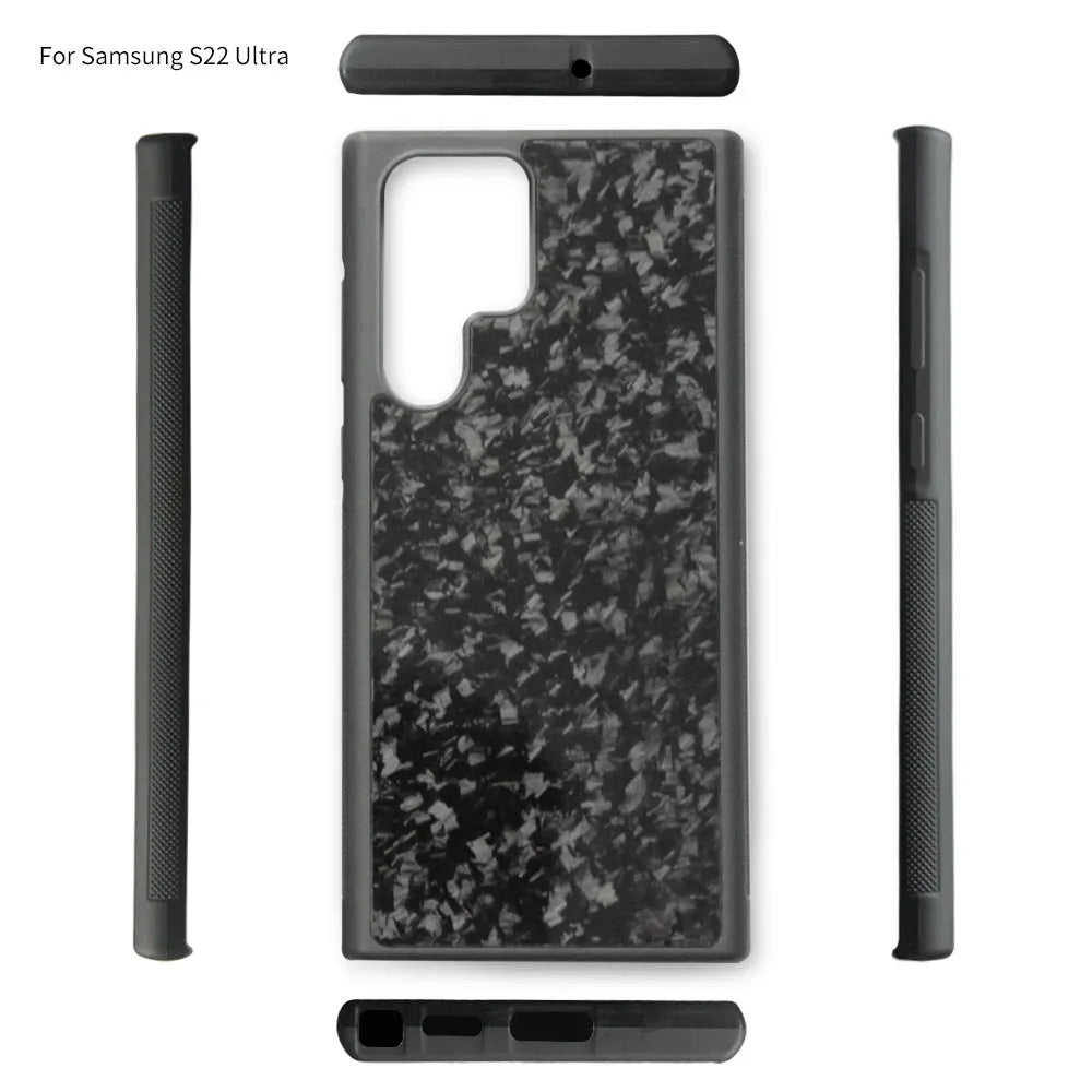 Forged carbon fibre silicone patch phone case for Samsung S21 S22 S23 back cover