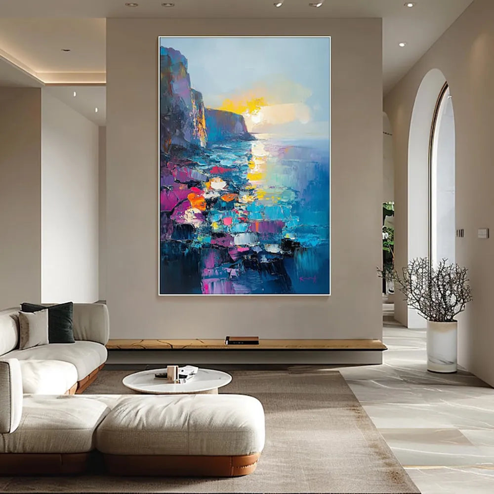 Handmade oil painting canvas wall art abstract Mediterranean scenery vertical rolled frameless unstretched