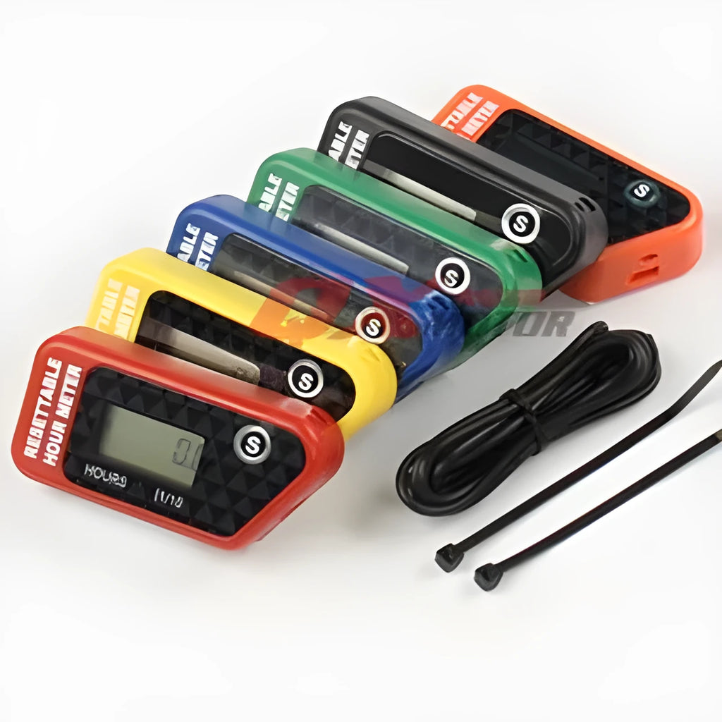 Black waterproof LCD electronic timer device for vehicle and generator maintenance reminders.