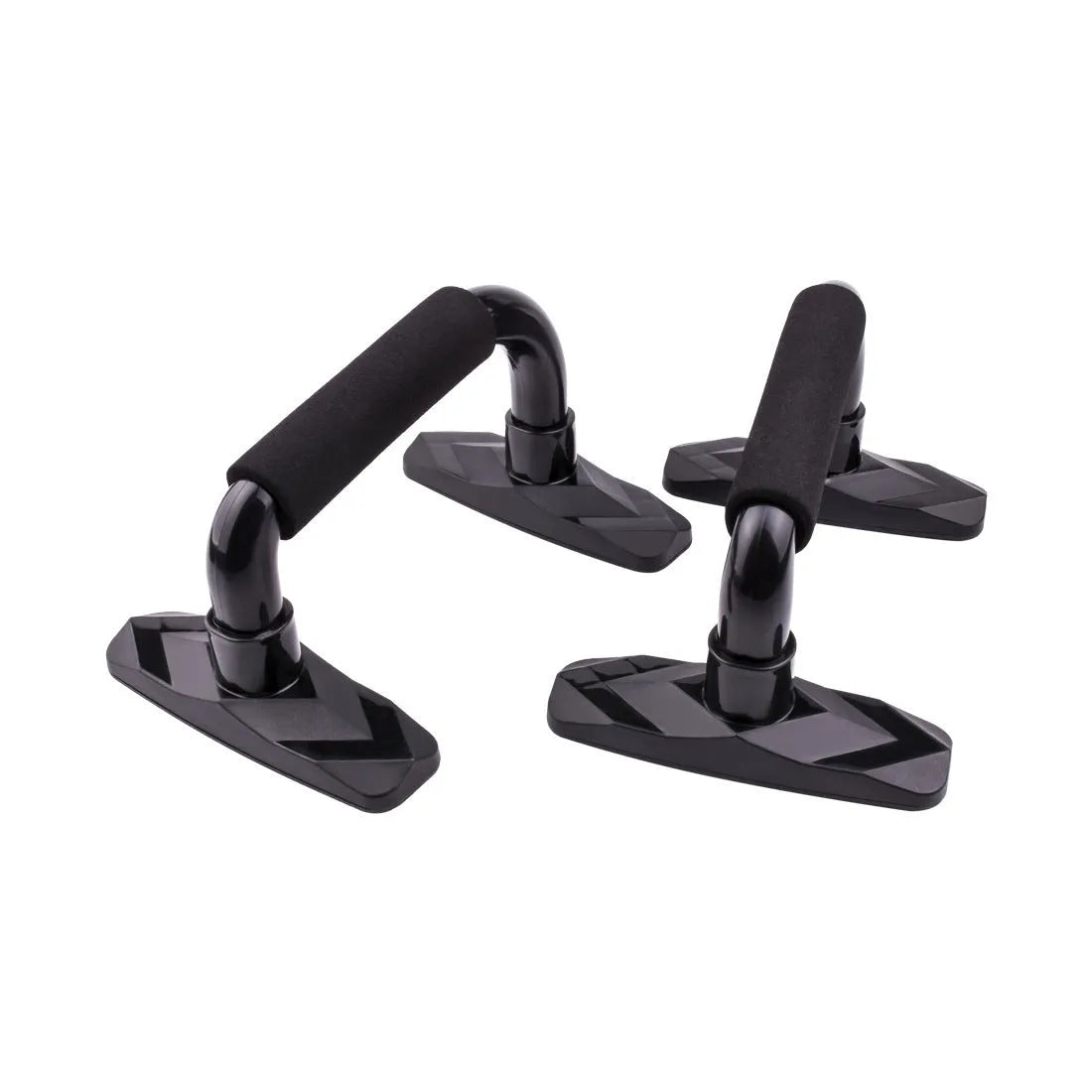Set of two I-shaped push-up bars with diamond bases and blue PP sponge grips on a floor.