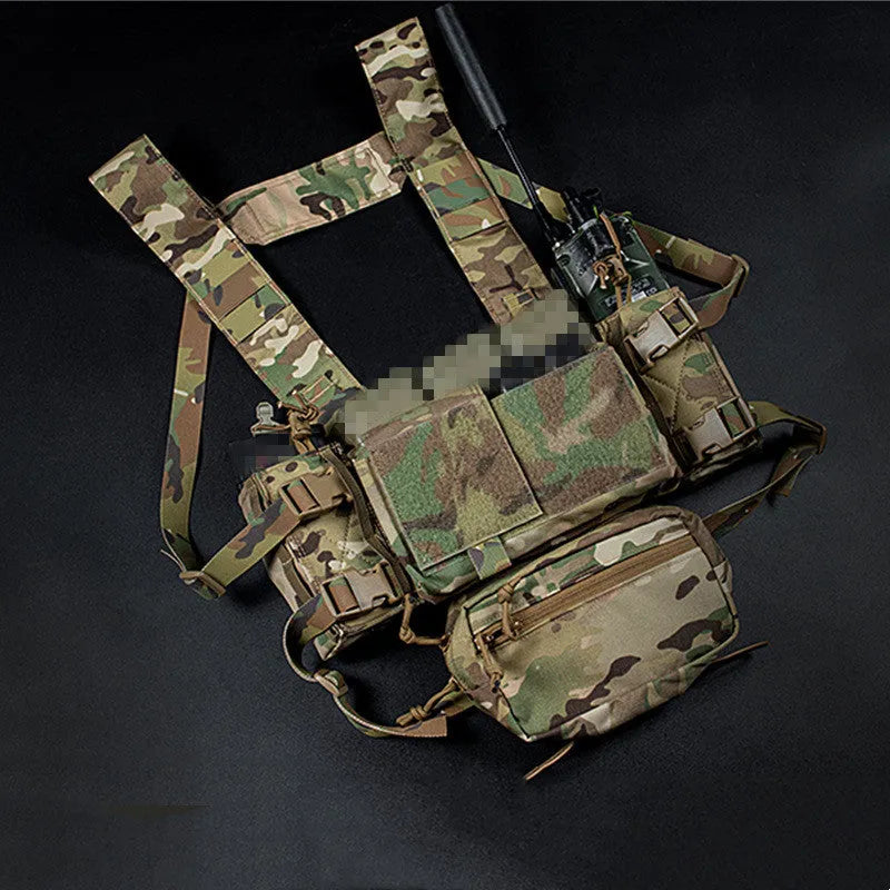 Tactical chest hanging vest in camouflage with quick pull sleeve, MK4 expansion mount, CP and black CP colours, 38 x 60 x 3cm