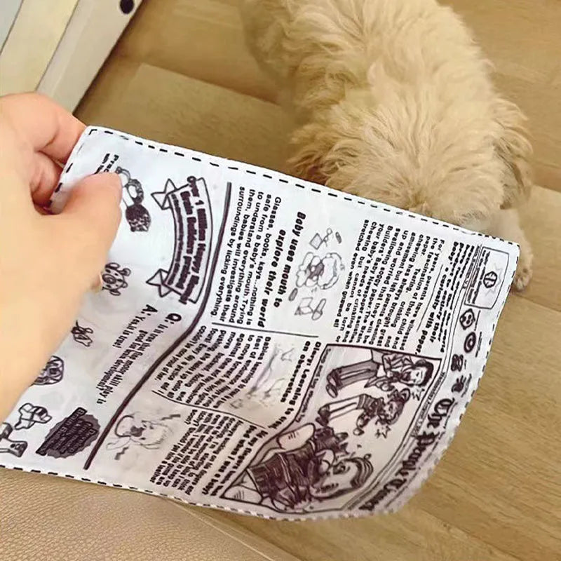 Tearproof dog toy with playing card design featuring simulated newspaper squeak sound mechanism