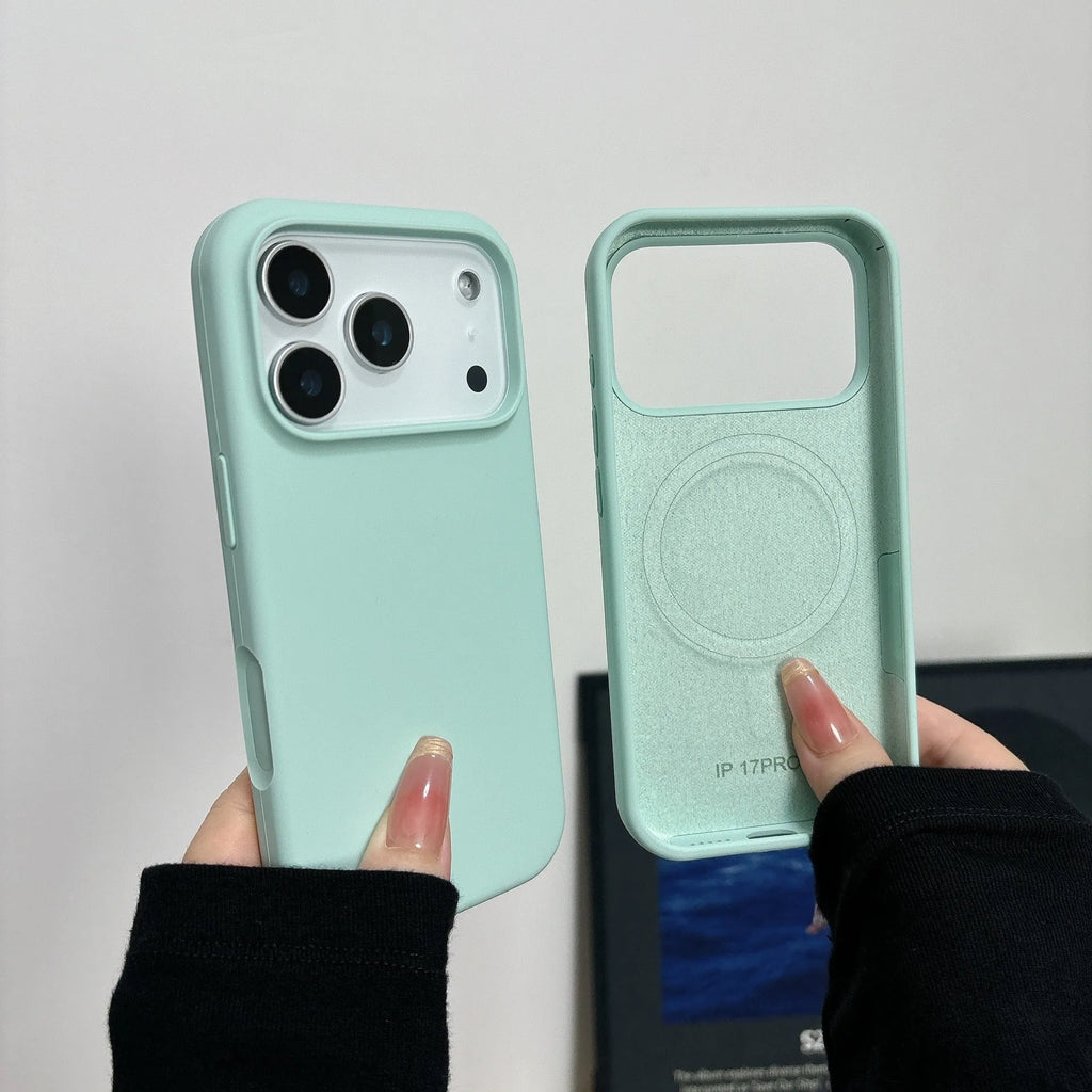 Liquid silicone magnetic charging phone case with AI button for iPhone in antique white colour