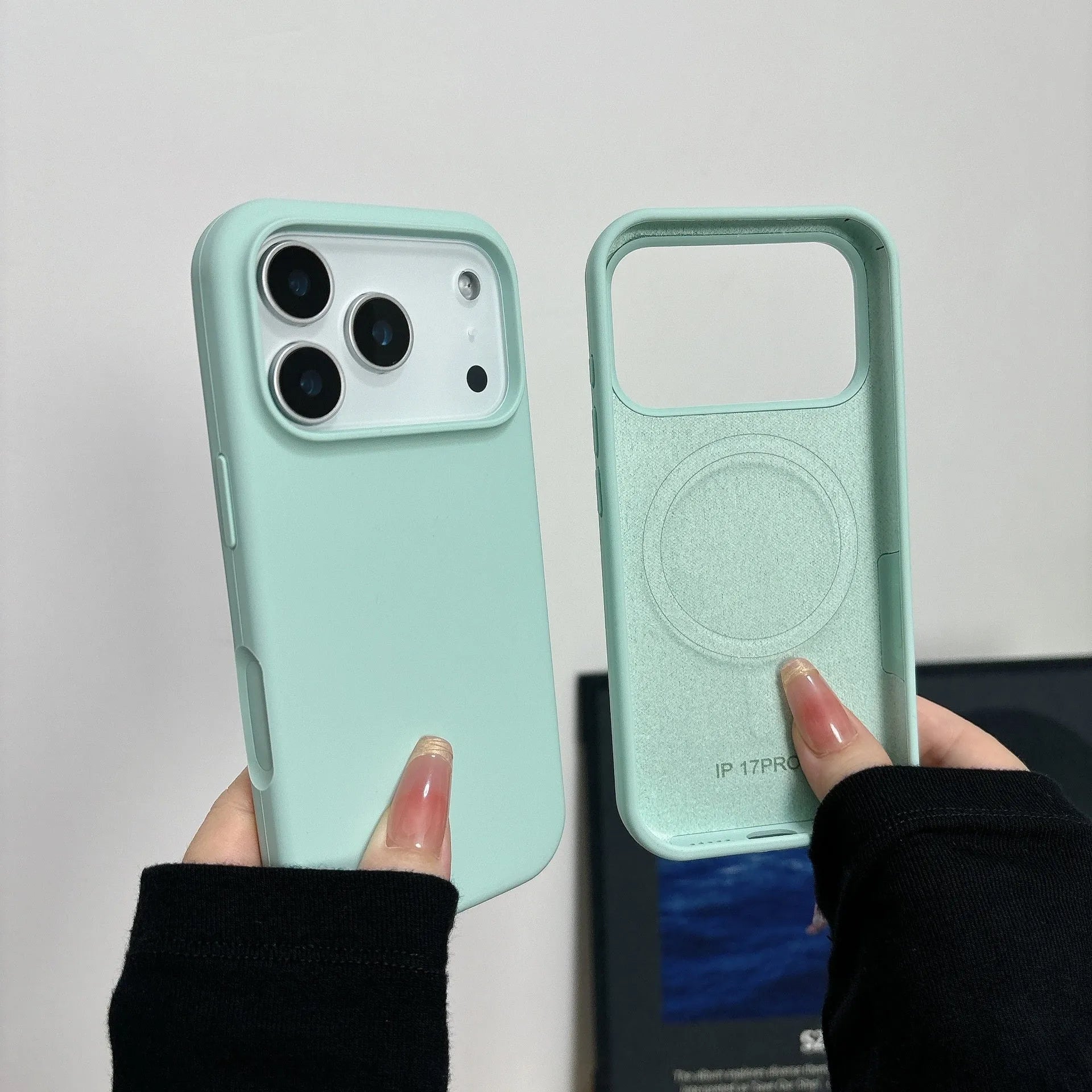 Liquid silicone magnetic charging phone case with AI button for iPhone in antique white colour