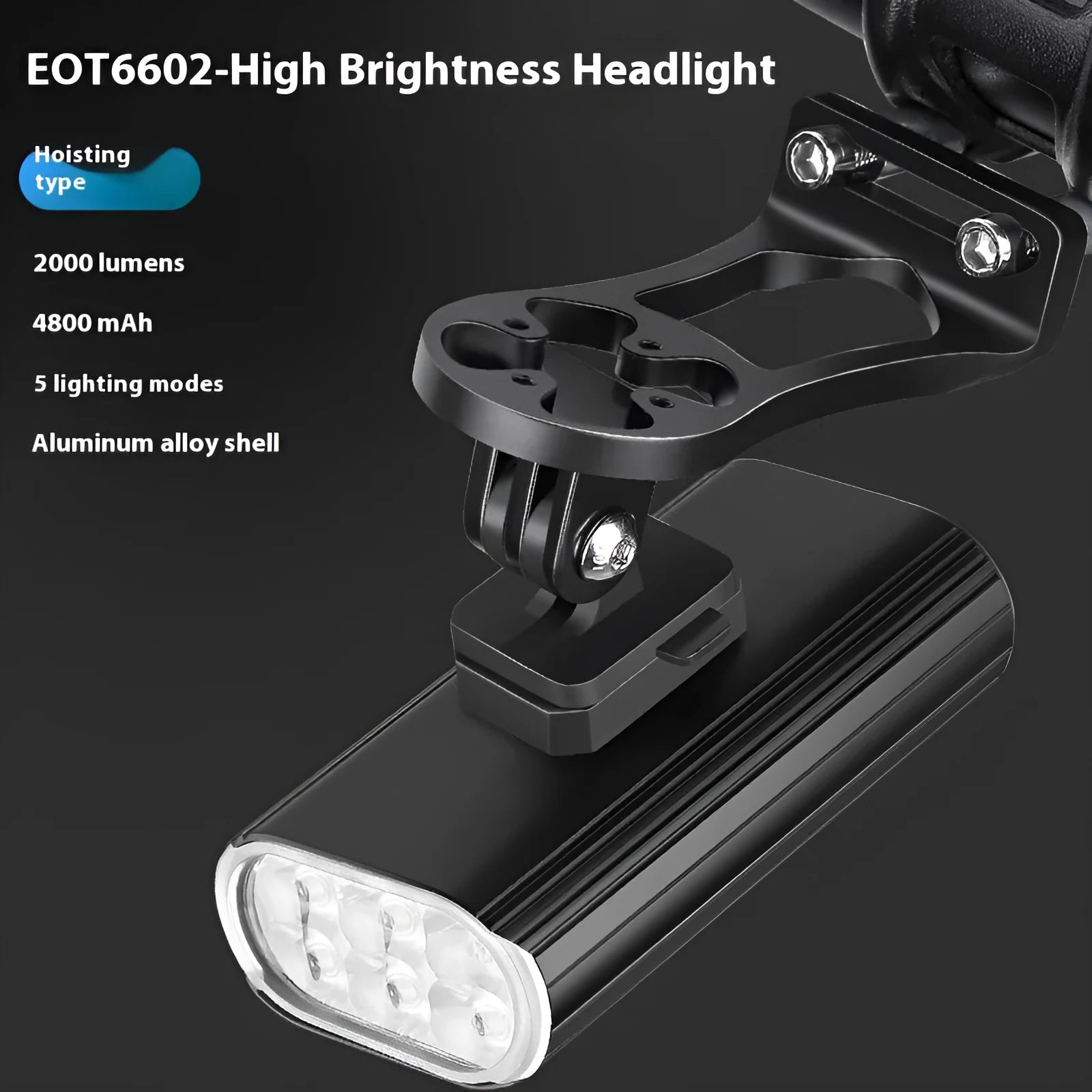 Aluminium alloy bicycle headlight with USB Type-C charging port and quick release mounting bases