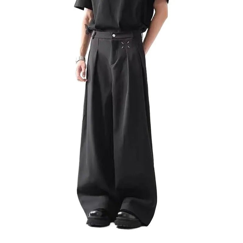 Black men's wide leg loose leisure suit pants in polyester, sizes S to 3XL, micro elasticity