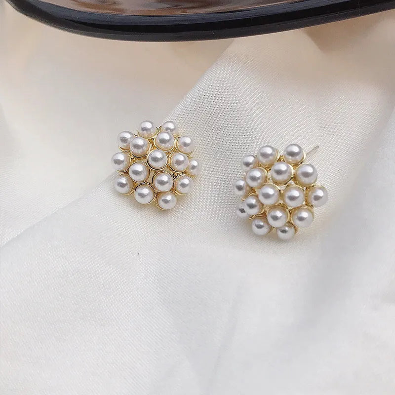 Korean style pineapple starfish pearl drop earrings in electroplated alloy with artificial gem inlay