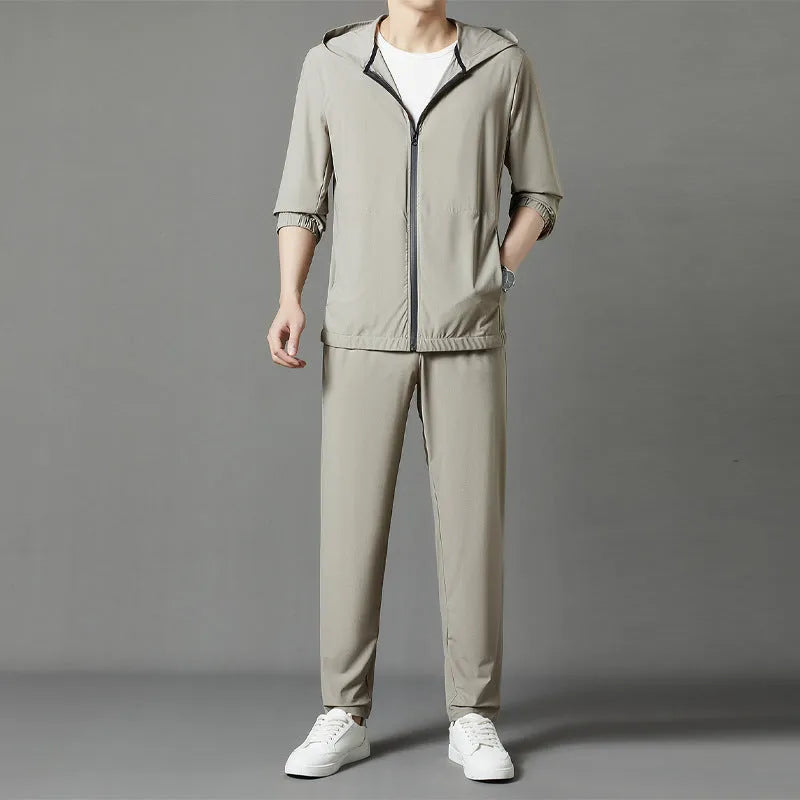 Korean version sun-protective clothing suit loose casual hooded outfit in grey blue black colours