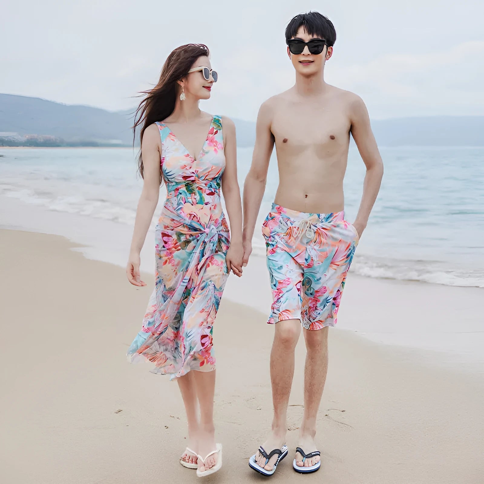 Women's conservative one-piece swimsuit with skirt in chemical fibre blend, backless pattern, polyester and spandex
