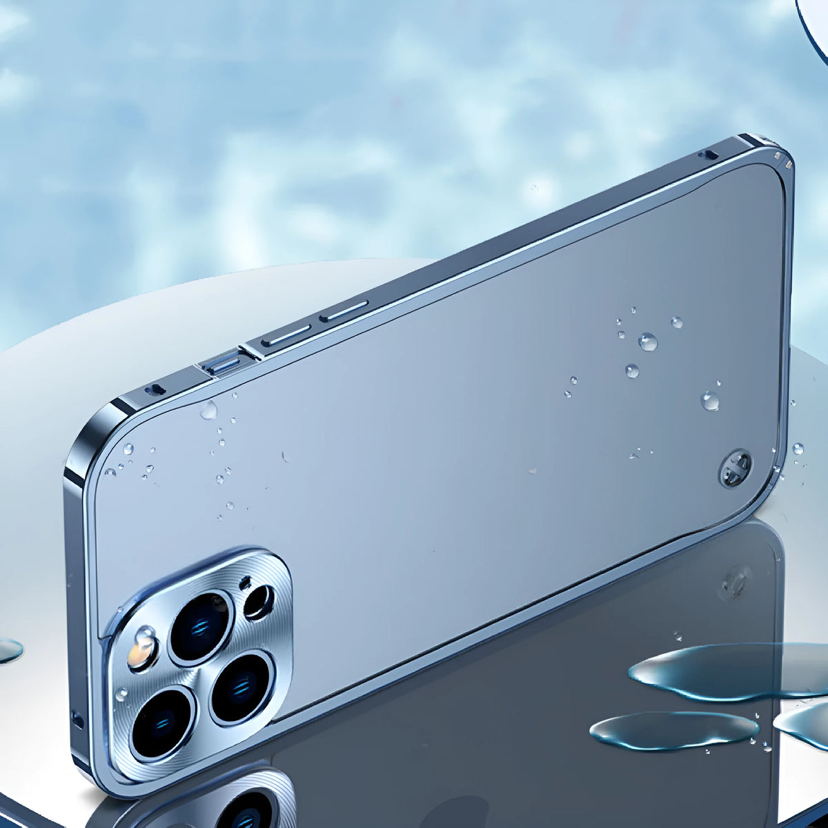 Metal phone case with seahorse buckle and frosted backboard for iPhone, shown in black