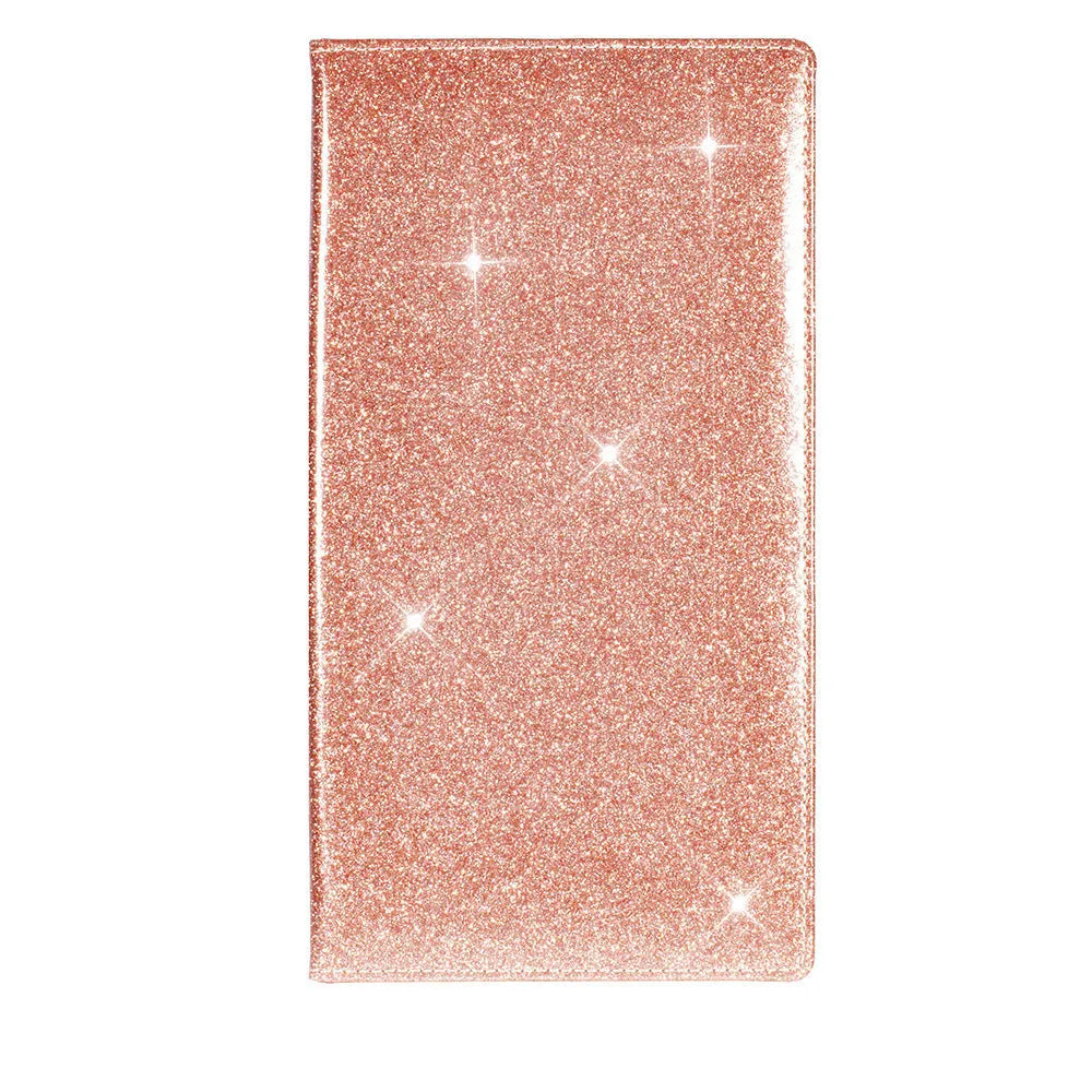 Purple PU leather car insurance and registration document wallet lying flat, showing its slim 24cm profile.