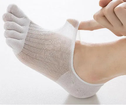 Modal five-finger ultra-thin boat socks in black, dark grey, light grey, khaki and white colours