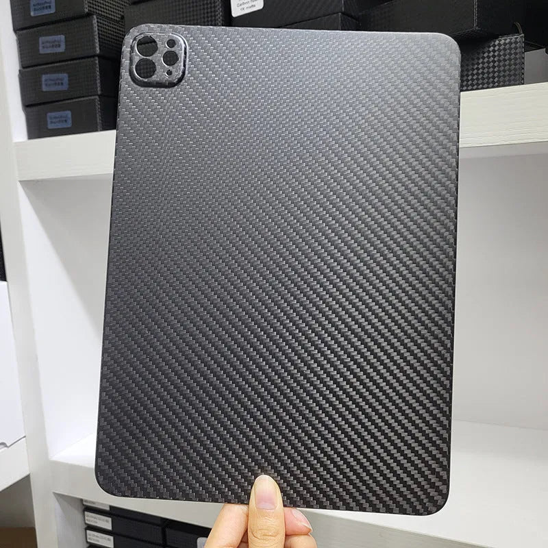 Real carbon fibre hard protective case for Apple iPad Pro 11 inch with embossed plaid design.