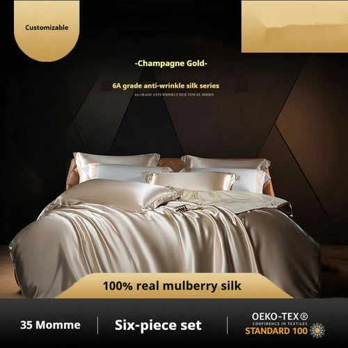 Household Fashion silk duvet cover and pillowcases in Morandi Pink colour on a bed
