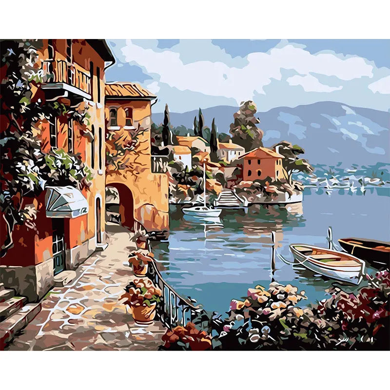 Hand-painted landscape oil painting on linen canvas with rimless modern design for wall decoration