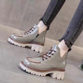 Women's retro ankle boots in grey or black artificial PU with punk style and low tube cut, sizes 35-40