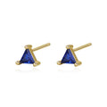 925 sterling silver colour geometric triangle stud earrings with zircon, yellow gold dark blue, 1 pair
