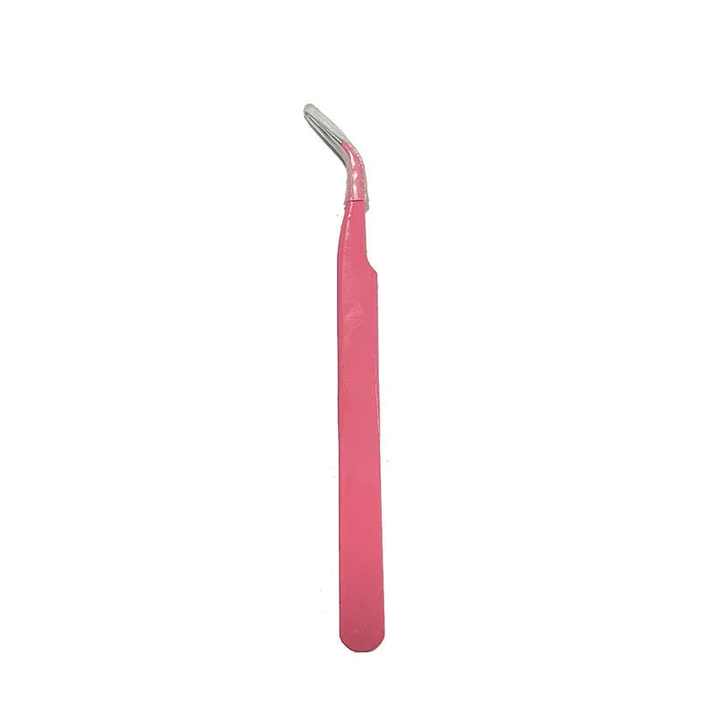 DIY false eyelashes extension kit showing single cluster lashes and eyelash tweezers on a clean surface