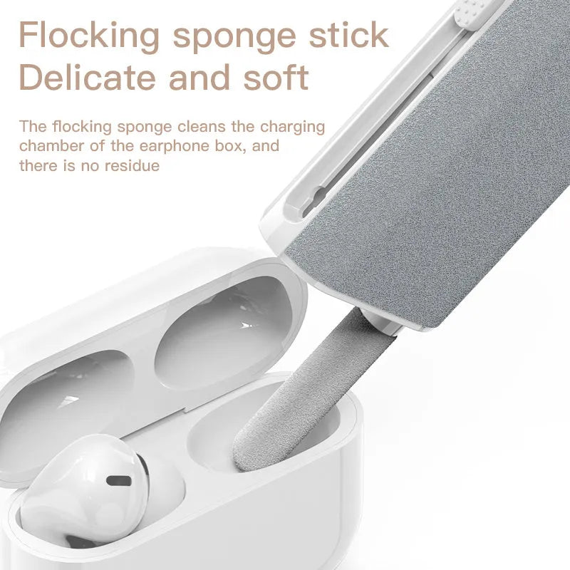 5-in-1 electronics cleaning pen with flocking sponge, brush and metal tip for phones and earphones
